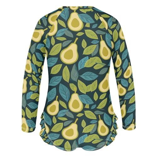ALAZA Avocado Green Leaf Girls One Piece Swimsuit Long Sleeve Rashguard Swimsuit UV 50+ Swimwear Zip3
