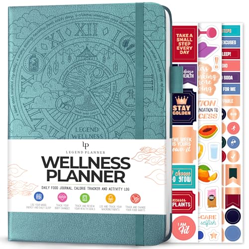 Legend Wellness Planner & Food Journal Daily Diet & Health Journal with Exercise & Weight Loss Tracker Nutrition Diary 6 Months (Aquamarine)