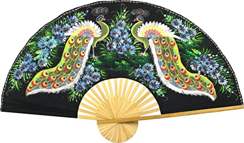 Meeting of the Peacocks Folding Wall Fan Hand-painted Wall Decor