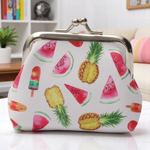 1Pcs Pouch Wallet Watermelon Pineapple Snap Purse PU Leather Pink Yellow 9x8cm