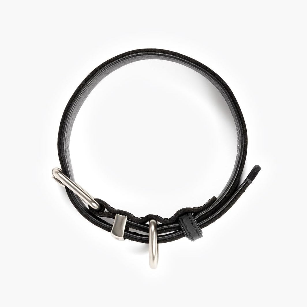 EzyDog Oxford Leather Dog Collar – Full Grain Leather, Padded Lining, Durable Brushed Metal Hardware – Comfortable Collar for Dogs, Black, Size Large