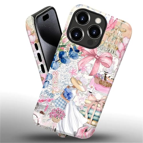 DAIZAG Case for iPhone 15 Pro Max,Mixed 2 Layer Design Shockproof Soft TPU Ddouble Protection Phone Case for iPhone 15 Pro Max-Magazine Books Flower Bow Collage - image 2