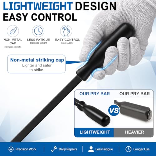Image of 25 Inch Non-metal Striking Cap Pry Bar Long Heavy Duty Pry Bar with Mechanic's Handle for Positioning Aligning Prying Iron Worker Tools (Black)