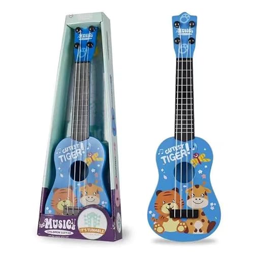Gitarre für Kinder, 42cm Kindergitarre, Musikspielzeug Ukulele Instrument, Stimmbare Nylonsaiten, Kindergitarre Musikinstrumente, Mit 4 Verstellbaren Saiten und Plektren, für Kinder (Tiefblau)