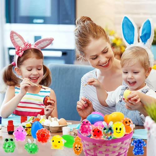 Image of 12Pcs Prefilled Easter Eggs with Mini Stress Balls Squeeze Toys Inside for Easter Basket Stuffers, Filled Easter Egg for Easter Hunt Party Favors Supplies