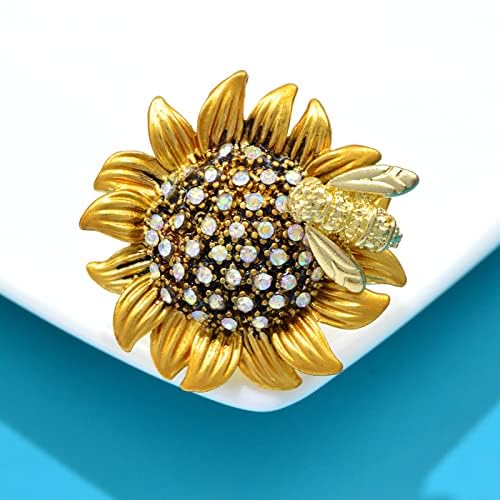 Image of Rhinestone Sunflower Brooch Pin Vintage Gold Yellow Elegant Pin Ladies Multipurpose Brooch Necklace