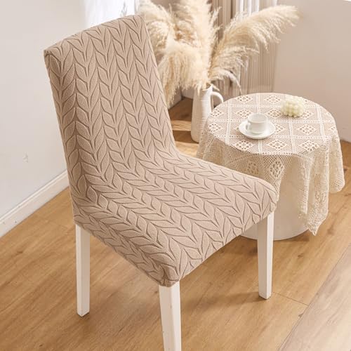 Image of HOMETHREADS Stretchable Elastic Jacquard Chair Seat Cover - Removable & Washable, Durable Seat Protector for Dining Room, Kitchen, Restaurant & Party Chairs (Beige, Pack of 1)