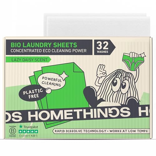 Bio Laundry Detergent Sheets | Super-Concentrated Eco & Biodegradable Laundry Sheets | Powerful Bio Cleaning Strips | Floral Lazy Daisy Fresh Fragrance | Compact, Space-Saving | x32 |