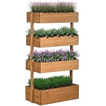 4-Tier Vertical Garden Planter, Wooden Self-Draining Planter Box with Non-Woven Fabric for Outdoor Flowers, Vegetables & Herbs, Orange