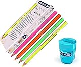 Staedtler Textsurfer Dry Highlighter Pencil for Writing Sketching Inkjet, paper, copy,fax (pack of 12)color Mix + Tub 2-Hole Sharpener