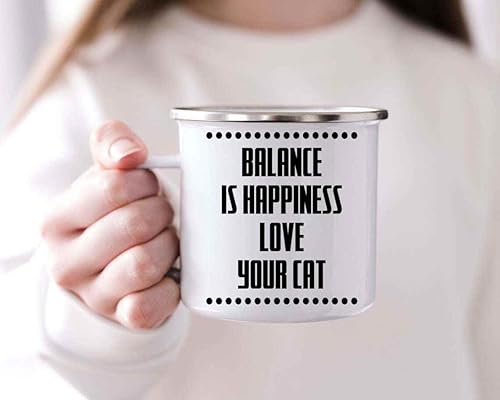 Miniatura 1 de Cat Lover's Gift Idea, Ideal for Son's Graduation - Balancing Cat Slackline, Keep Your Cat Happy 12 Oz White Stainless Steel Camping Mug