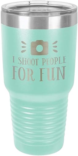 I SHOOT PEOPLE FOR FUN Vaso verde azulado de 30 onzas con popote y tapa superior deslizante  Taza de viaje de acero inoxidable  Comparar con Yeti