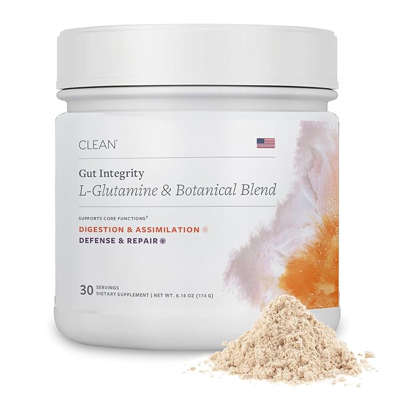 Clean Program Suplemento de L-Glutamina com aloe vera, olmo-vermelho, raiz de marshmallow, unha-de-gato e alcaçuz, 5 g por porção, 30 porções
