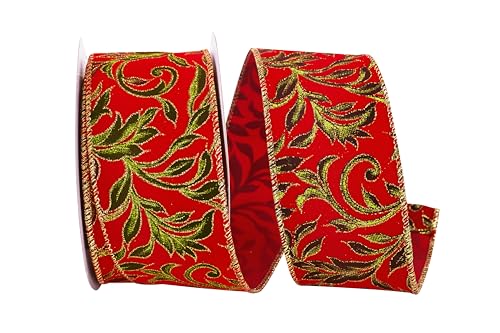 Reliant Ribbon Exquiste Scroll Holiday Wired Edge Ribbon, 2-1/2 Inch X 10 Yards, Red/Green