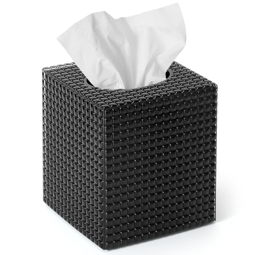 Tissue Box Cover Black Square Acrylic Tissue Holder Modern Decorative Facial Tissue Box Vessel Cube Paper Organizer Dispenser for Bathroom Night Stand Office Vanity Countertops