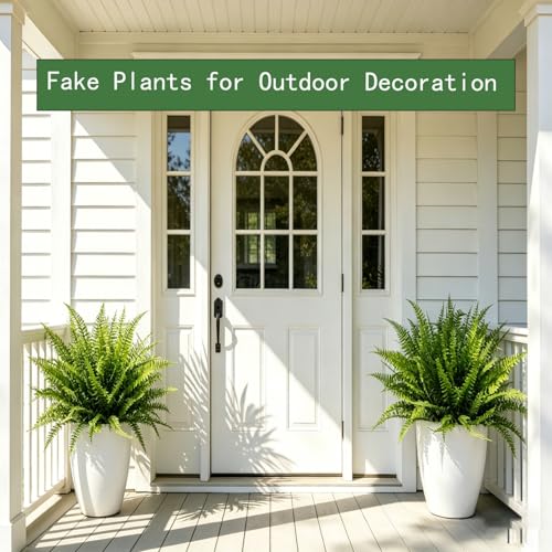 YLEALTH 12 Pcs Fake Fern, Artificial Ferns for Outdoors UV Resistant Faux Fern Plants, Realistic Greenery Fern Stmes for Outdoor Planter Large Outdoor Patio Boston Fern Garden Porch Décor — view 4