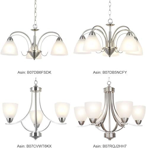 Miniatura 6 de VINLUZ Candelabros contemporáneos de 3 luces de níquel cepillado, lámparas modernas para colgar en el techo, iluminación colgante clásica para