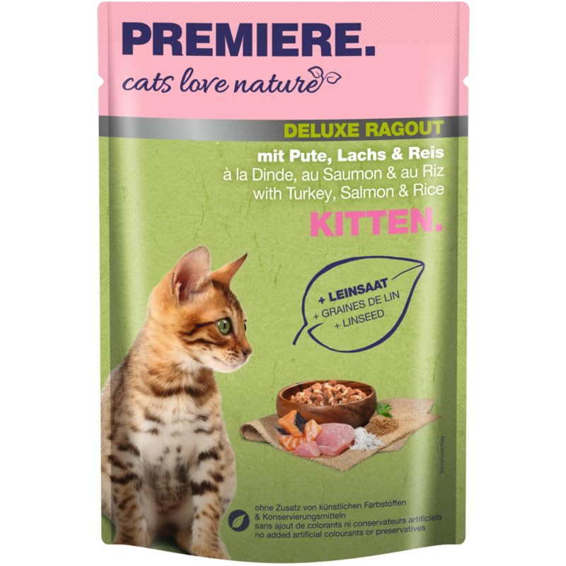 Premiere Cats Love Nature Deluxe Ragout Nassfutter Kitten per 24x100g Pute, Lachs