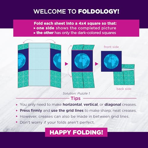 foldology - the origami puzzle game brain teasers for tweens teens amp adults  stocking stuffer gift for ages 10 travel game hands-on stem toy  fold the paper complete the picture  100 puzzles