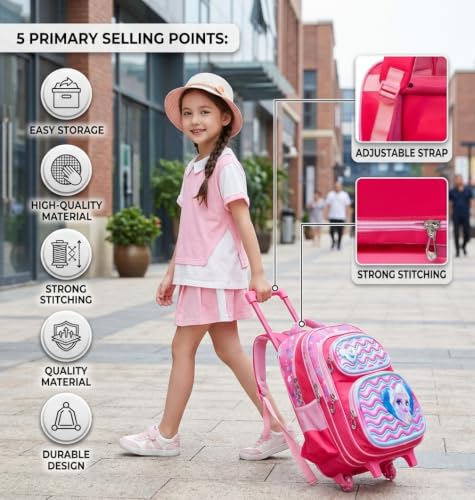 Image of ADSON 3D Embossed School Trolley Bag Large School Bag for Boy Girl, Kids School Bag, Travel Backpack for Girl Boy, Ideal for Children Trolley 16 Inch Water Resistant