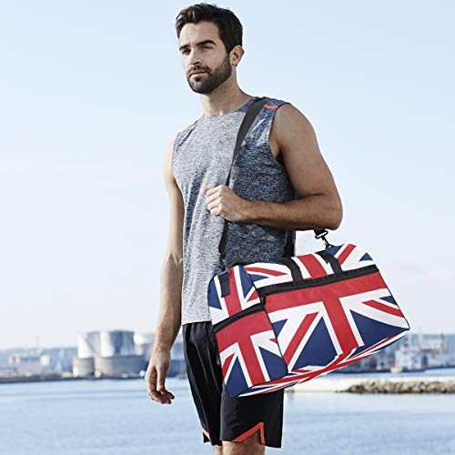 KUWT British Flag Union Jack Travel Duffel Bag for Women Men Sport Gym Bag with Shoes Compartment Overnight Weekend Bag