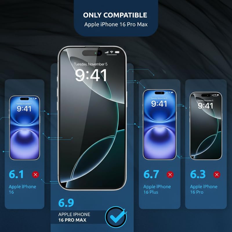 Image of OHAYO Gaming Tempered Glass Screen Protector Compatible with iPhone 16 Pro Max - 9H Hardness, Ultra-Smooth Touch, High Sensitivity, Anti-Fingerprint, HD Clear, Bubble-Free, Case Friendly