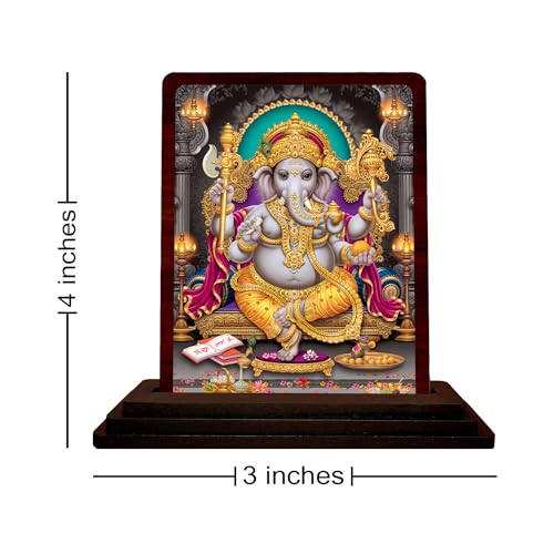 Image of Ganesha Wooden Idol - Glossy Finish /Size 5x4 in - Murti for Mandir Statue for Office Desk