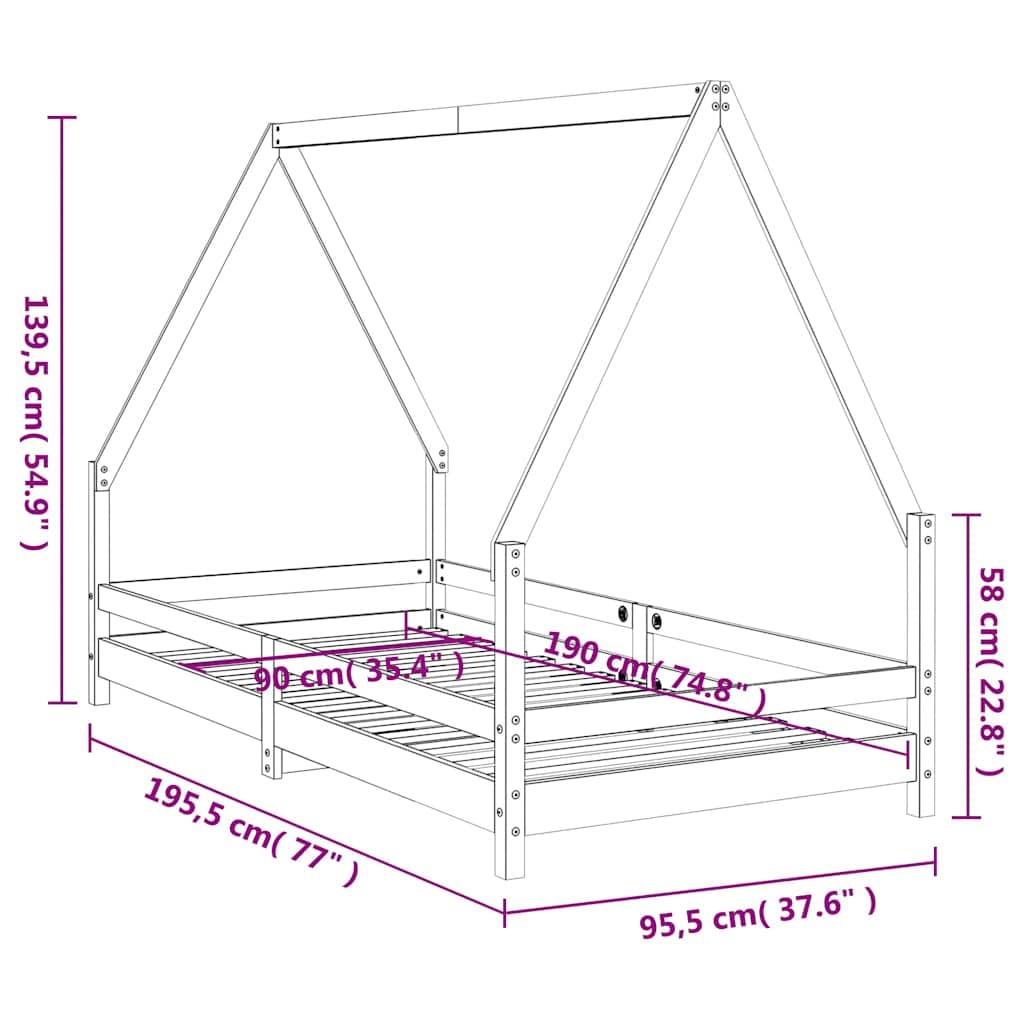vidaXL Cadre de lit pour Enfant 90x190 cm Bois de pin Massif