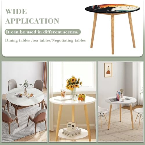 Nappe ronde élastique imperméable extensible à motif chat pour table ronde - 4