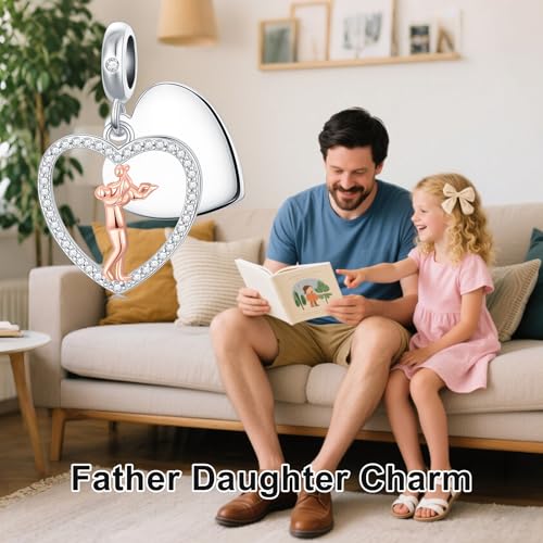 Image of PROESS Father Mother Daughter Charm fit Charms Bracelet Sterling Silver Charms for Bracelets Birthday Valentines Day Gifts for Daughter Mother Lover