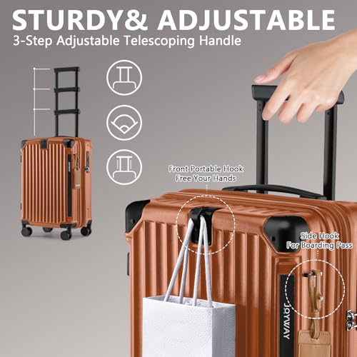 Image of Joyway Carry On Luggage, Expandable Suitcase with Smart Cup Holder and USB Port, 20 IN Hardside Checked with TSA Lock Spinner Double Wheels (Brown, Carry-On 20-Inch)