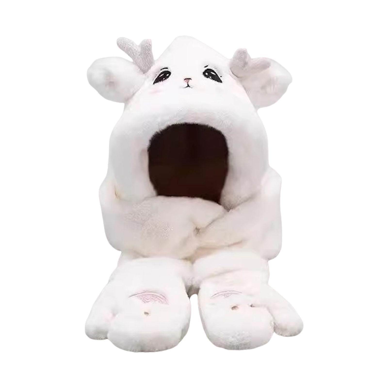 Women Hooded Scarf Thick Cute Ear Hat Gloves Scarf Set for Stage Performance White|Clothing, Shoes & Accessories|Womens Accessories|Hats-image-31