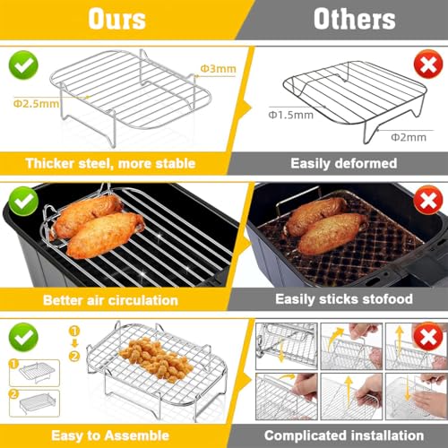 Image of Supvox 2Pcs Stainless Steel Air Fryer Stand, Stackable Boven Grill Stand, Cooking Rack for Baking, Roasting & Dehydrating, 7.64''x5.16'' & 7.95''x5.16''