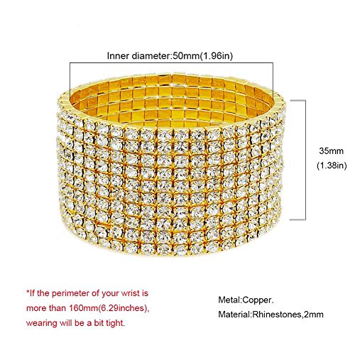 Jsea G10-Ladies Rhinestone Bracelet Stretch Silver Tone Womens Elastic Bracelet Bangles Small Wrist Gold Tone #TOP2