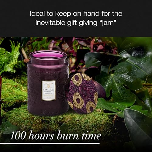 Image of Voluspa Santiago Huckleberry Large Scented Candle Jar 18 Oz, 100 Hr Burn | Coconut Wax Blend in Decorative Glass, Clean Even Burn, USA Handcrafted Gift for Hosts, Fragrance Lovers & Relaxed Rooms