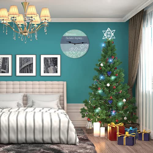 I'm Late Anyway Clock Whatever Wall Clock Lake Time Clock Farmhouse Clock Lodge Silent Wall Clock Battery Operated Easy To Read Rustic Home Decor For Kitchen Bedroom Bathroom Living Room 10 Inch #TOP4
