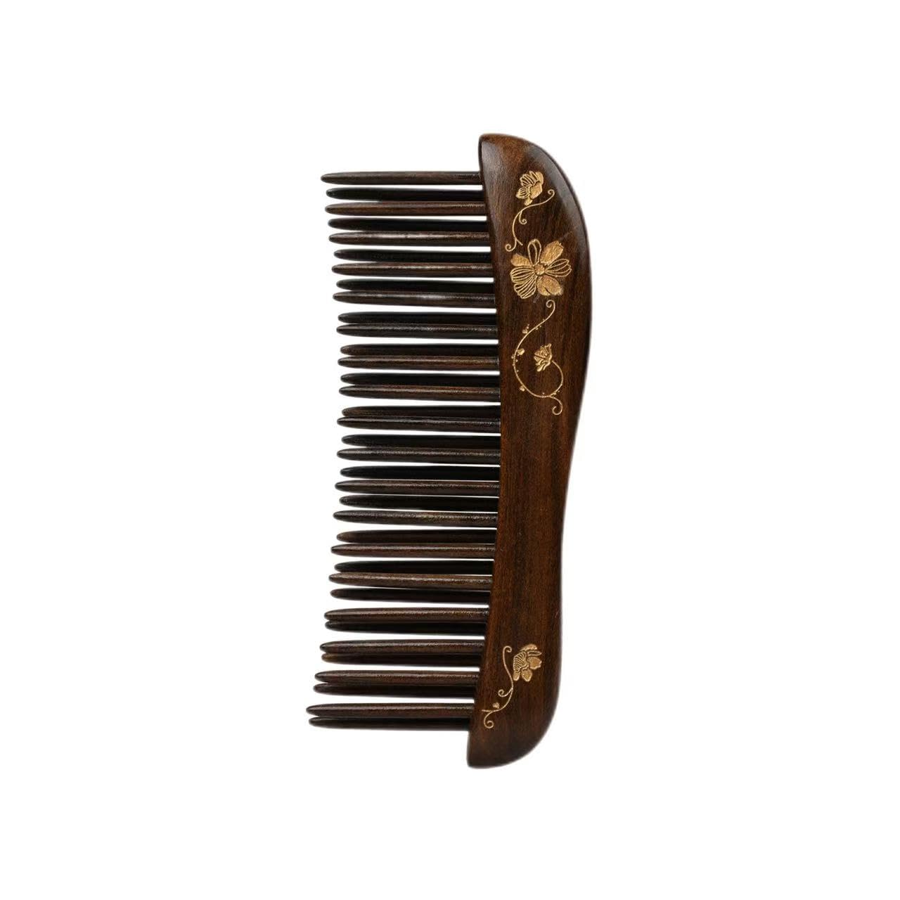 TAN MUJIANG Handmade Wooden Comb, raw Wood, Double-Row Inserted Teeth Design, Scalp Massaging, 4.7×2.0 Inches