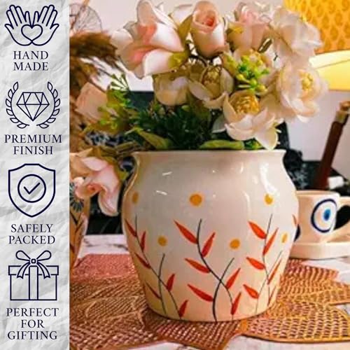 Image of Niyara Ceramic planters pots for Indoor Outdoor Home, Garden Office Decor Balcony Planters Gamla Flower Size Small 6 inches (Earthen Bloom)