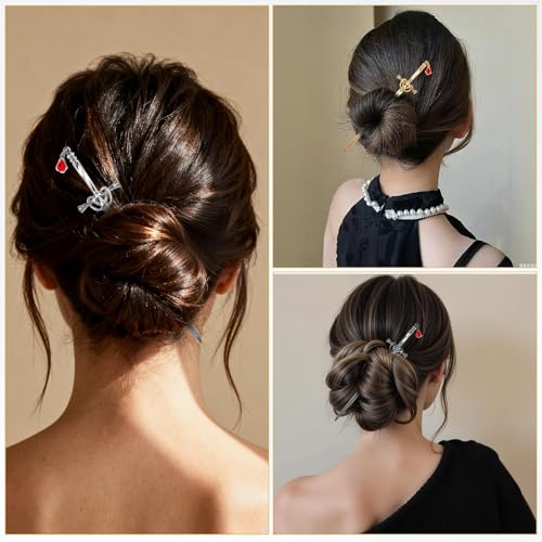 Image of 4PCS Chinese Hair Pin, Hair Stick Pin, Chinese Hair Stick, Chinese Ancient Style Sword Hair Pins, DIY Tassel-Friendly Hair Chopsticks, Retro Hair Sticks for Hanfu Women (Silver, Gold, Black, Matte Black)