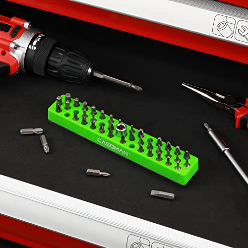 Image of CASOMAN 1 /4 inch Hex Bit Organizer with Magnetic Base - Green, 43 Hole Bit Organizer with Strong Magnetic Base, Magnetic Bit Organizer for Your Specialty