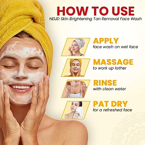 Image of NEUD 125ml Skin Brightening Face Wash for Glowing Skin, Anti Acne Tan Removal Facewash with Kesar, Haldi & Chandan, Gentle Exfoliation For Men & Women