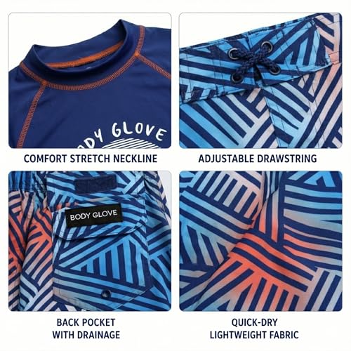 Image of Body Glove Boys Swim Set - 2 Piece Boys Swim Trunks with Rash Guard UV Protection Swimsuit Kids Bathing Suits (Sizes 4-12)
