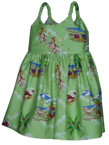 Pacific Legend Girls Santa's Xmas Hawaiian Vacation Toddler Bungee Dress Green 6 Months