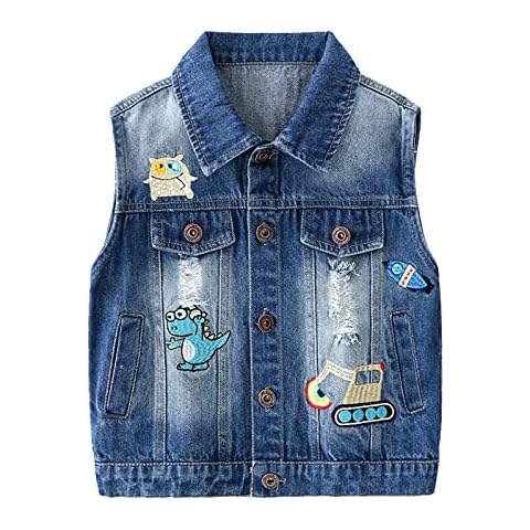 Balipig Baby Boy Denim Vest Kid Denim Vest with Dinosaur Cartoon Sleeveless Coat for Boy 6-7 Years Cover