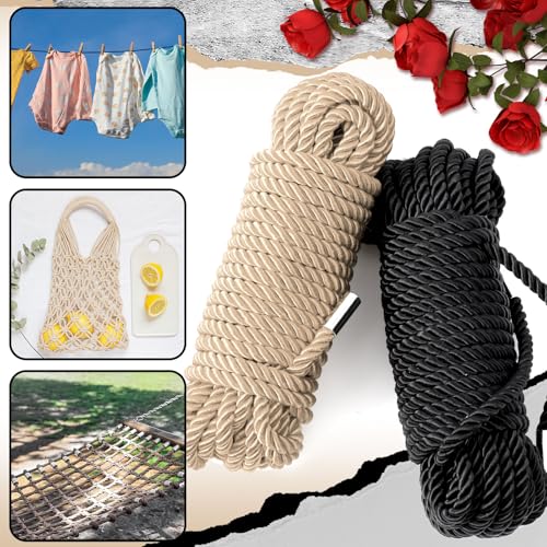 Image of Tisancy 4 Pcs Multifunctional Craft Cord Kit with 2 Soft Silk Macrame Cords and 2 Adjustable Nylon Bracelets, 32.81 ft Twisted Trim Cord for DIY Crafts and Home Decoration(Black, Beige)