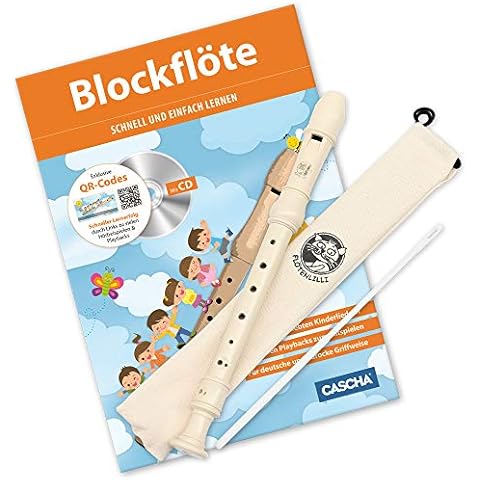 CASCHA,HH 1500,Blockflöten AA8Set, Flöteaus Kunststoff zumLernen für Kinder und Anfängermit Buch, Deutsche Griffweise, Set mit Lehrbuch Cover