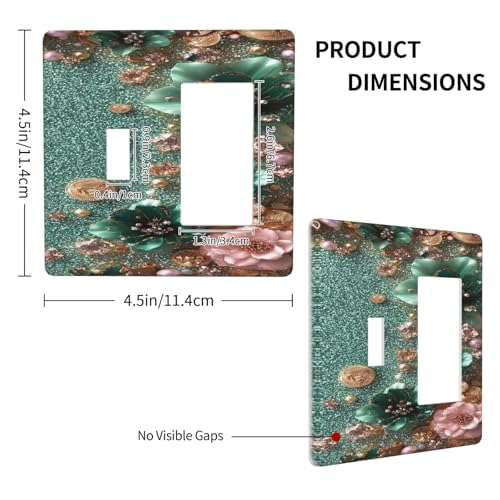 Decorative Outlet Covers Bling Green Rose Flowers Crystal Rhinestone Glitter 2 Gang 1 Gang Wall Plate Cover Single Toggle Rocker Combo Light Switch Cover Plate Face Plate