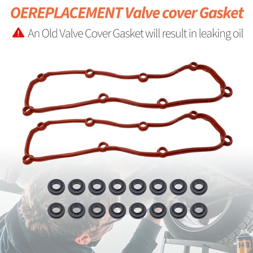 Image of HiSport Engine Valve Cover Gasket Set - Compatible with Chrysler Town & Country Dodge Grand Caravan Jeep Wrangler Volkswagen Routan 3.3L 3.8L 2004-2011 - Replace VS50599R