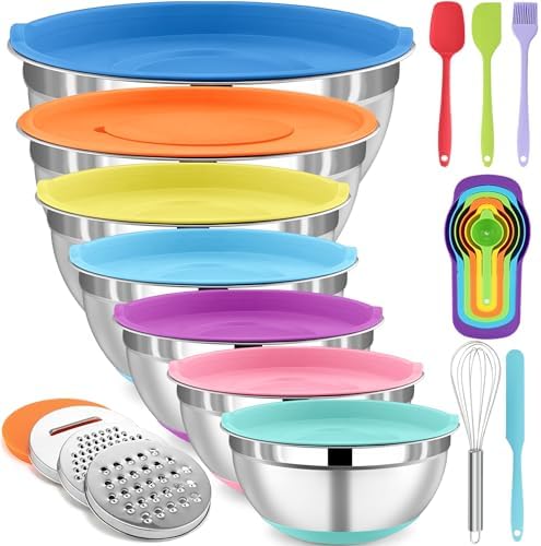 Sentk Mixing Bowls with Lids Set,7 PCS Stainless Steel Nesting Bo...