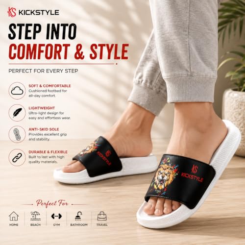 Image of Men's Slider with Lion Design | Comfort Footbed | Extra Soft Doctor Recommended Chappals | Stylish Designer Textured Sole | Lightweight Comfortable Slip-On Slippers KS 2006